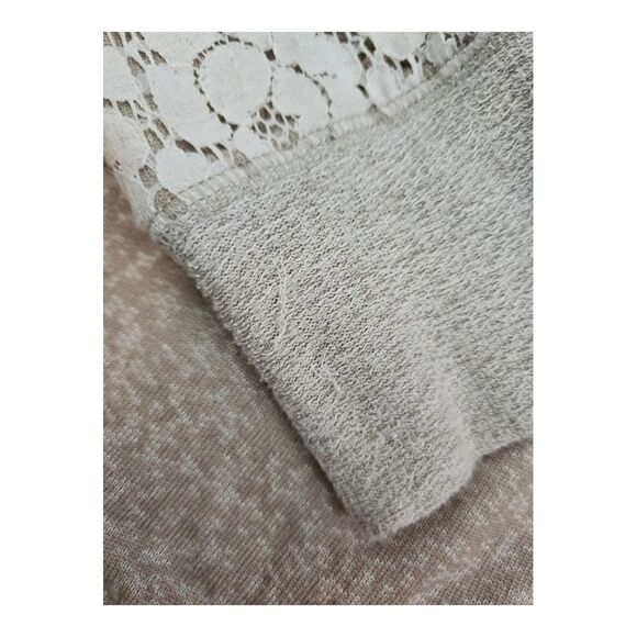 PHILOSOPHY REPUBLIC CLOTHING Lace Sleeve Oatmeal French Terry Sweatshirt XL - Picture 2 of 7